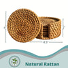 The dimension of the rattan coaster is a width: 4 inches and the holder is height: 2 inches, and width: 4.5 inches