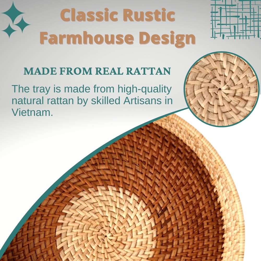 Decorative Round Rattan Wicker Tray For House And Restaurant With Stai ...